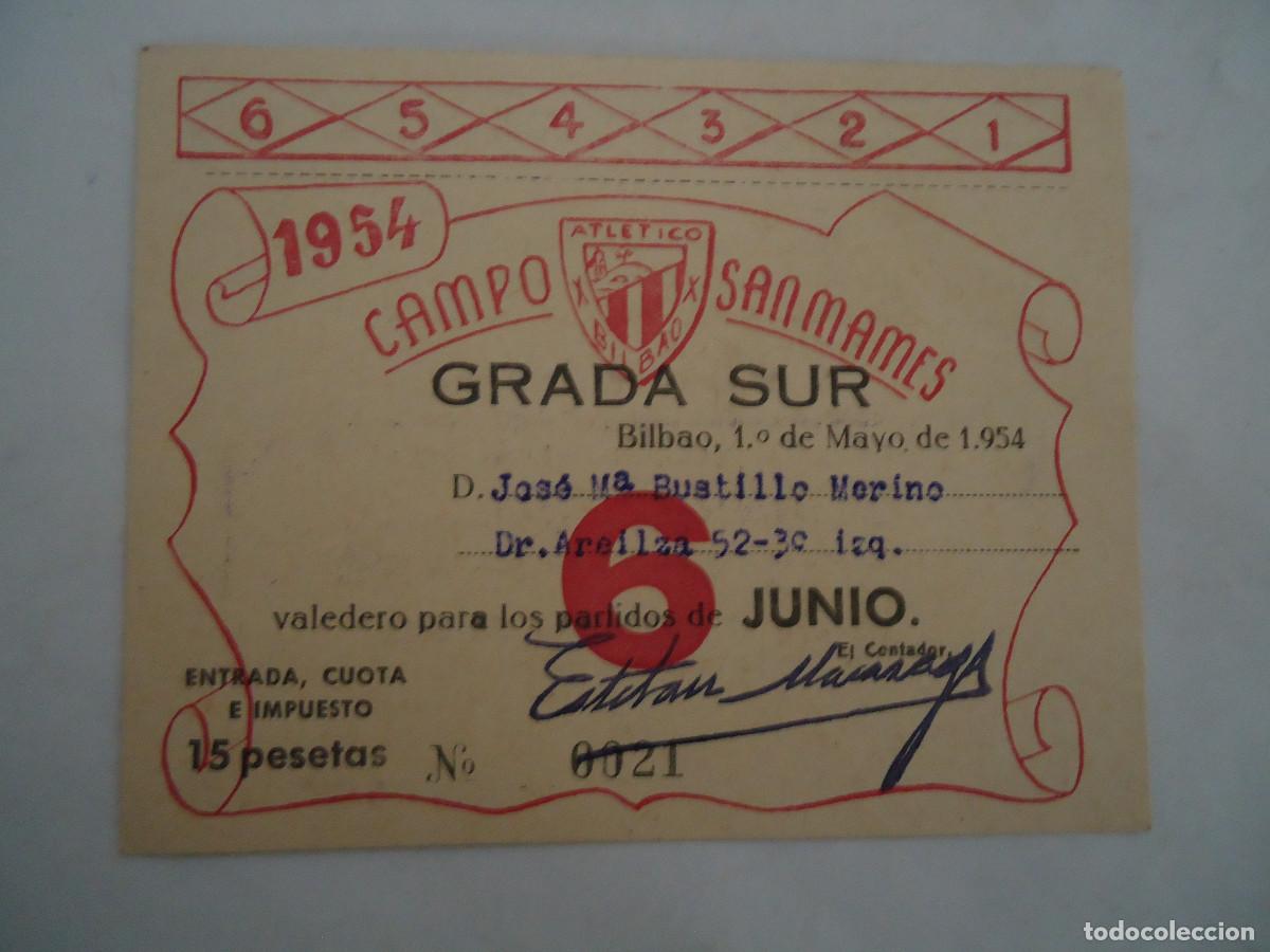 Sammelleidenschaft Sport: CARNET DE SOCIO DEL ATLETIC DE BILBAO DEL A&Ntilde;O 1954. GRADA SUR DE SAN MAMES. PP -13