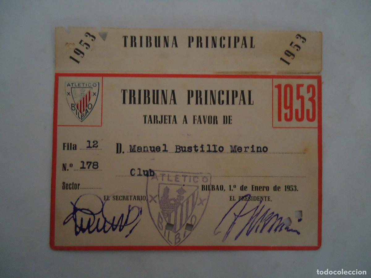 Sammelleidenschaft Sport: CARNET DE SOCIO DEL ATLETIC DE BILBAO DEL A&Ntilde;O 1953. TRIBUNA PRINCIPAL . PP -13