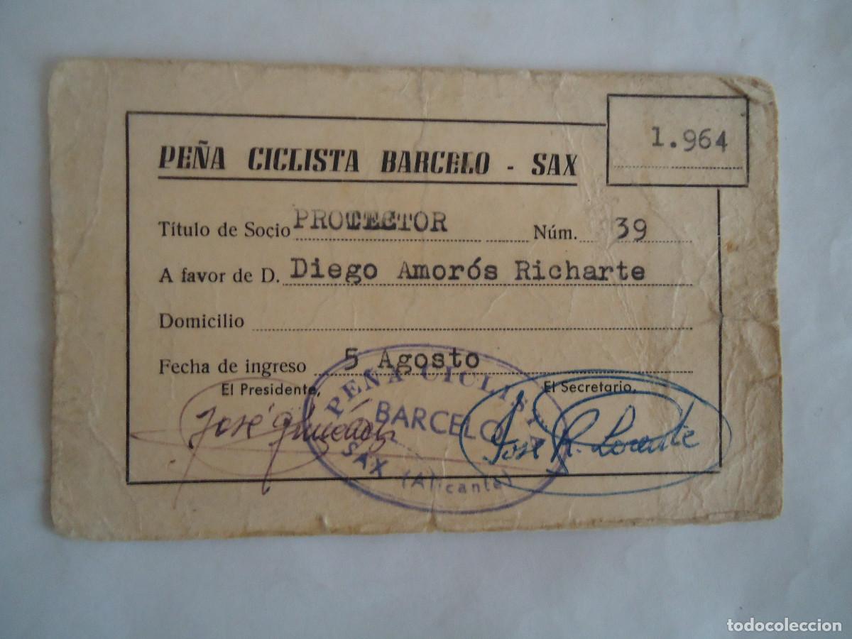 Coleccionismo deportivo: CARNET DE SOCIO DE LA PE&Ntilde;A CICLISTA BARCELO DE SAX- ALICANTE. A&Ntilde;O 1964. PP -13