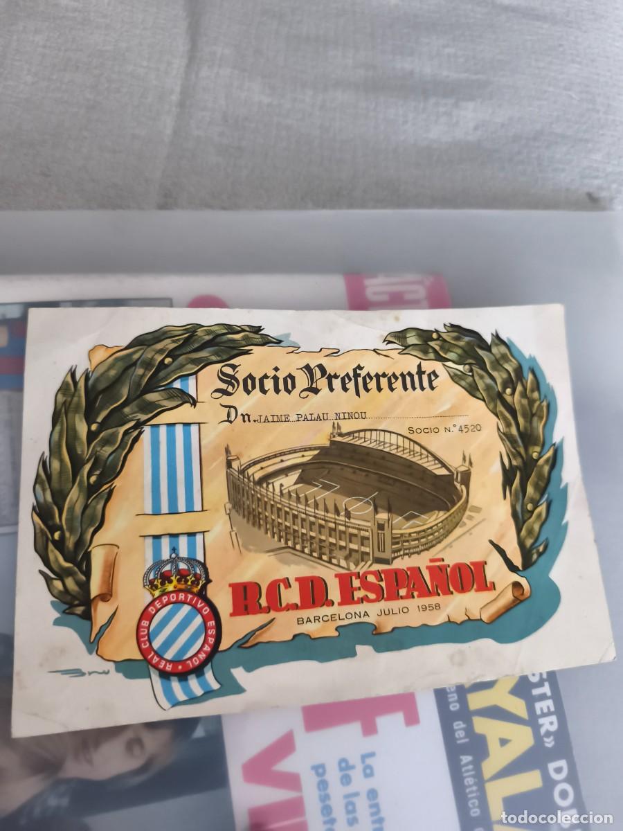 Coleccionismo deportivo: Socio preferente real club deportivo espa&ntilde;ol 1958.