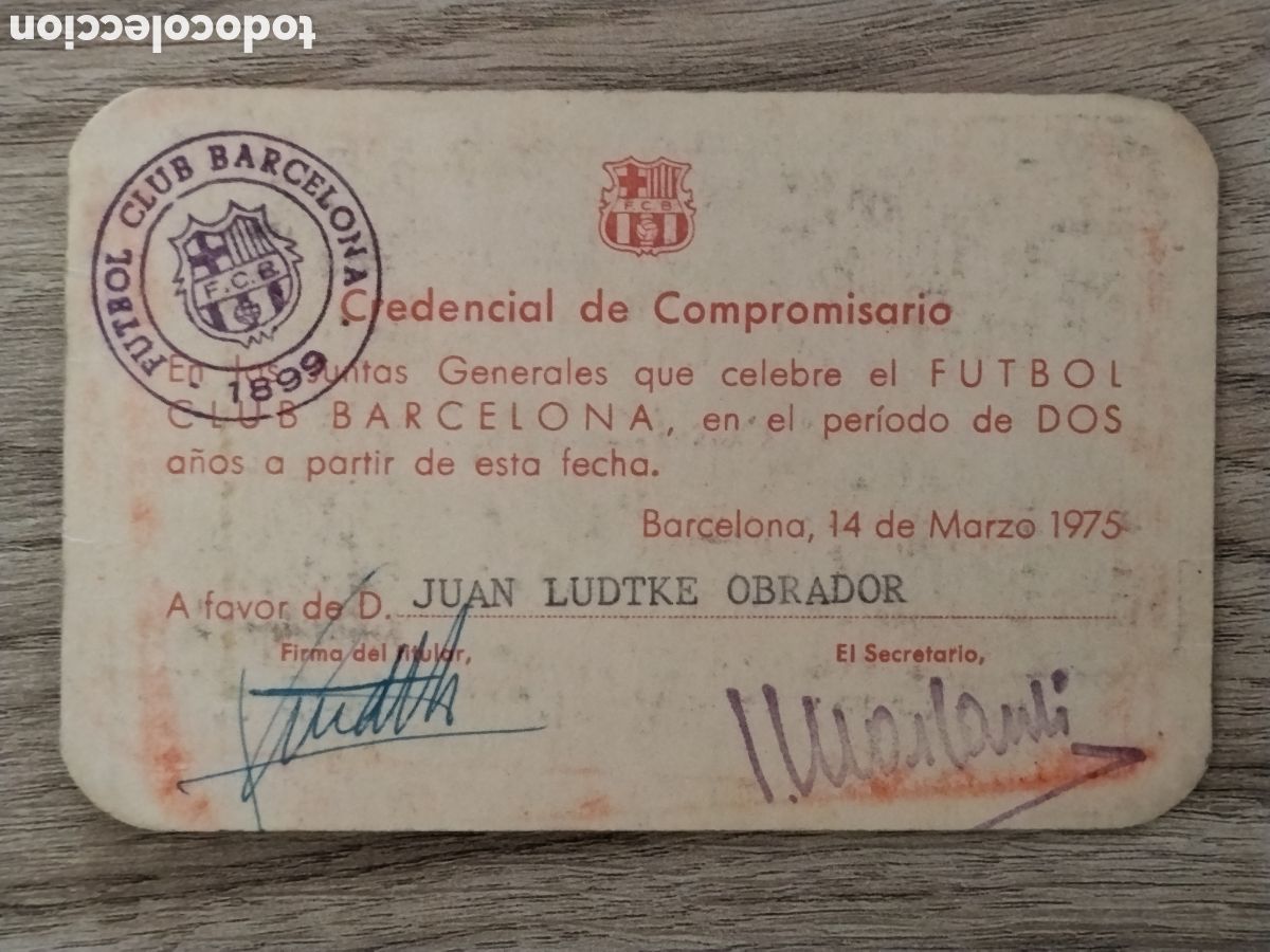Coleccionismo deportivo: Carnet socio compromisario del fc Barcelona 1975.bar&ccedil;a.les corts.camp nou.cules. Catalunya.epoca fra