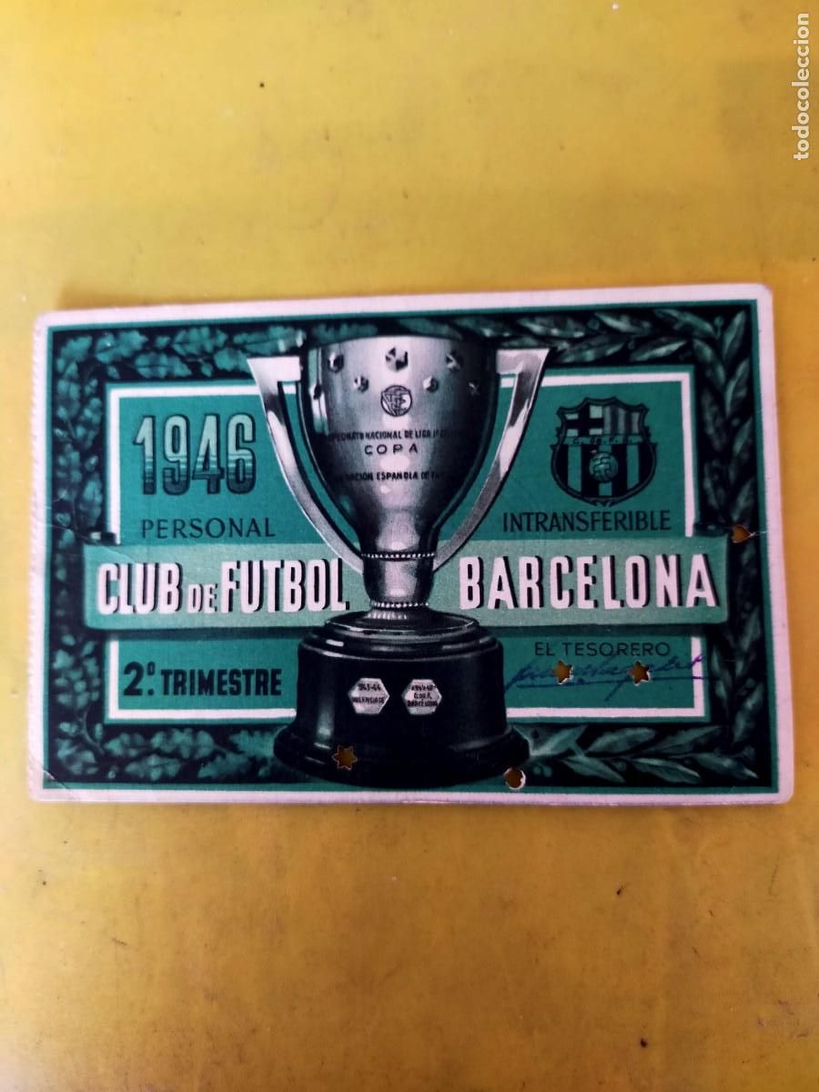 Coleccionismo deportivo: 1946 CARNET SOCIO FC BARCELONA 2&ordm; TRIMESTRE BAR&Ccedil;A