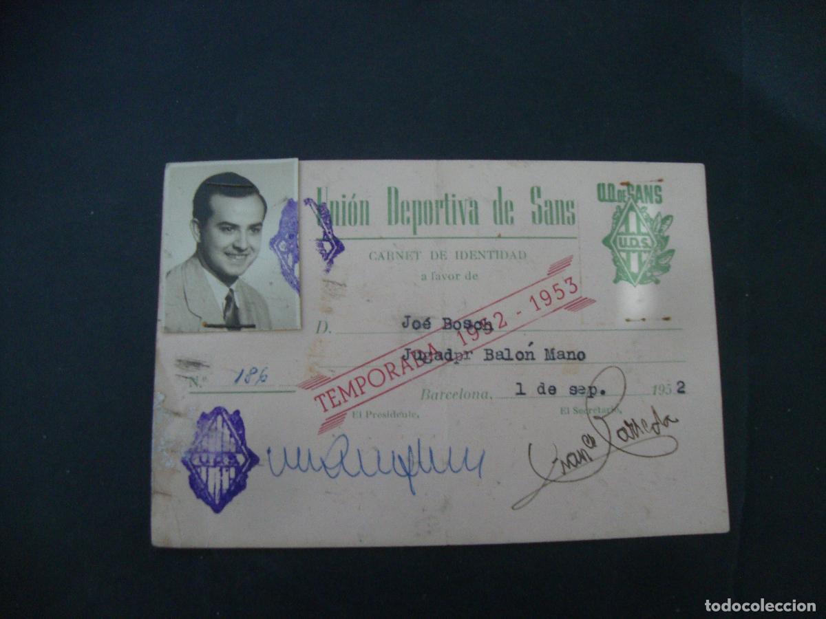 Coleccionismo deportivo: CARNET IDENTIDAD UNION DEPORTIVA DE SANS JOE BOSCH JUGADOR BALONMANO TEMPORADA 1952 1953