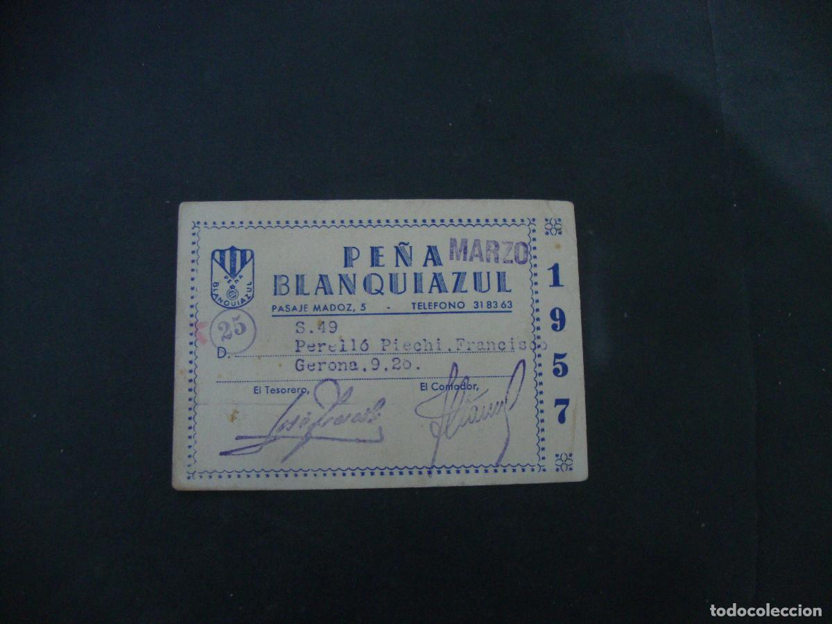 Coleccionismo deportivo: CARNET PE&Ntilde;A BLANQUIAZUL 1957 - Foto 1