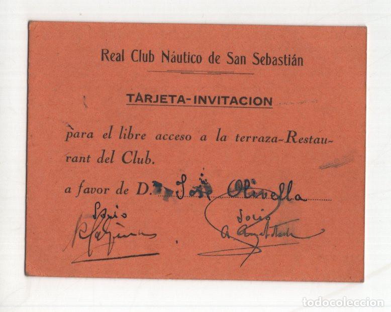 Colecionismo desportivo: TARJETA INVITACI&Oacute;N ANTIGUA REAL CLUB N&Aacute;UTICO SAN SEBASTI&Aacute;N PARA TERRAZA RESTAURANTE. SOCIO JOS&Eacute; OLIV