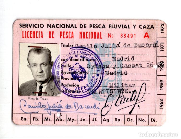 Sports collectibles: LICENCIA PESCA NACIONAL 1970 CAMILO JULI&Aacute; DE BACARD&Iacute; MILITAR.