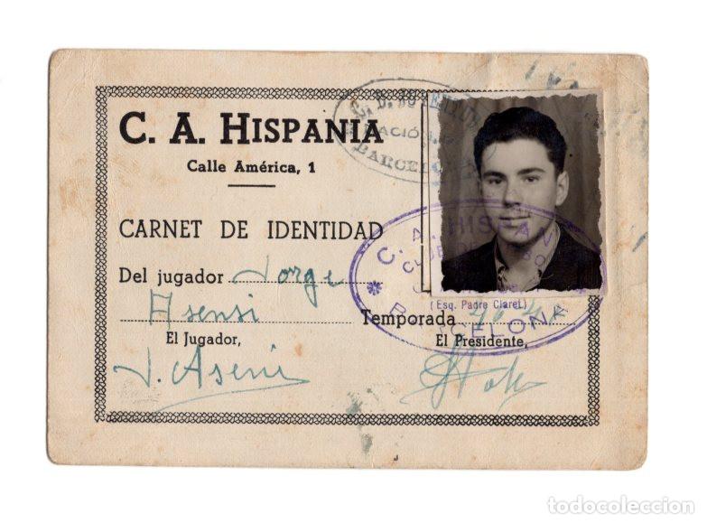Collectionnisme sportif: CARNET JUGADOR JORGE ASENSI. C.A. HISPANIA (BARCELONA). TEMPORADA 1951-52.
