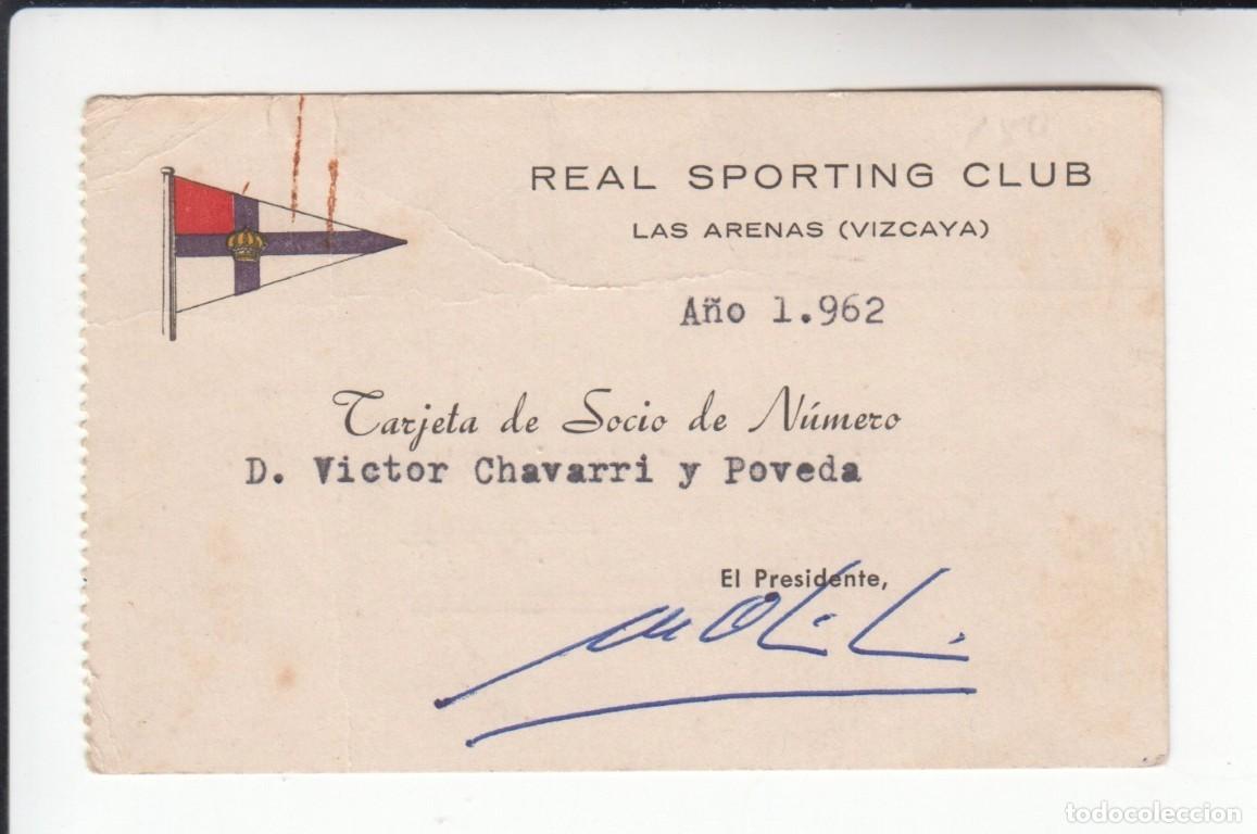 Coleccionismo deportivo: Tarjeta de socio REAL SPORTING CLUB - Las arenas 1962