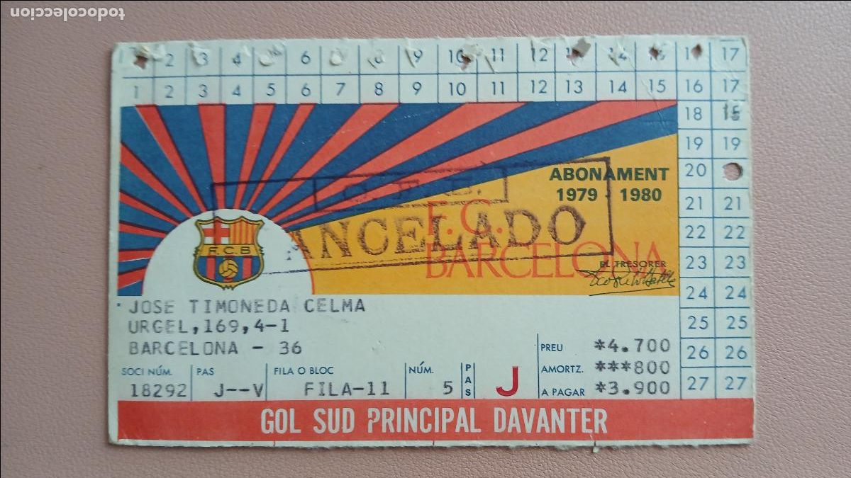 Sports collectibles: FC BARCELONA BAR&Ccedil;A ABONAMENT TEMPORADA 1979 1980 CARNET ABONO