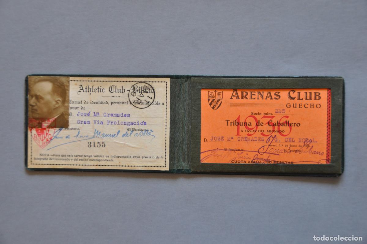 Coleccionismo deportivo: CARNET DE SOCIO DEL ATHLETIC CLUB - BILBAO (1938) CON OTRO CARNET DEL ARENAS CLUB DE GUECHO (1936)