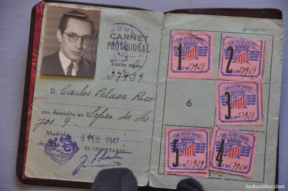 Coleccionismo deportivo: CARNET PROVISIONAL DE SOCIO DEL ATL&Eacute;TICO DE MADRID (1947) CON SELLOS DEL CLUB ATL&Eacute;TICO AVIACI&Oacute;N