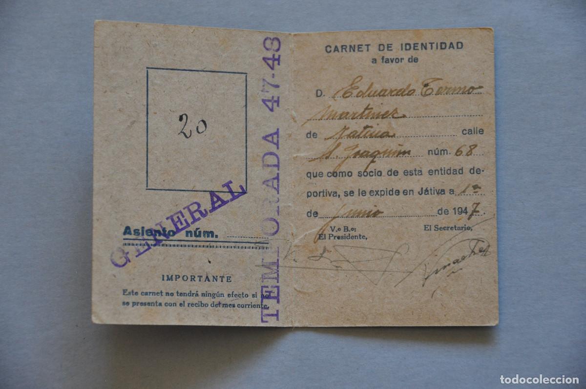 Coleccionismo deportivo: CARNET DE SOCIO DEL CLUB DEPORTIVO OL&Iacute;MPICO DE J&Aacute;TIVA (1947)