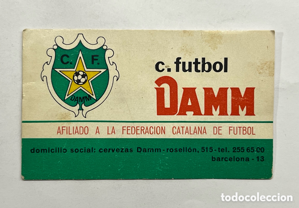 Coleccionismo deportivo: CLUB F&Uacute;TBOL DAMM BARCELONA.. hist&oacute;rico club de f&uacute;tbol base Barcelona..Tarjeta de Identidad (1972-73)