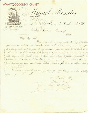 Lettres commerciales: CARTA COMERCIAL DE MIGUEL ROSALES.SEVILLA
