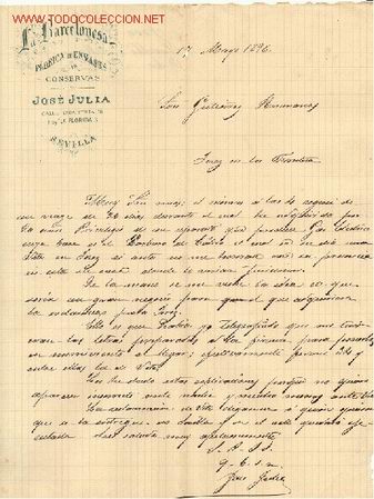 Cartas comerciales: CARTA COMERCIAL DE JOS&Eacute; JULIA .SEVILLA - Foto 1