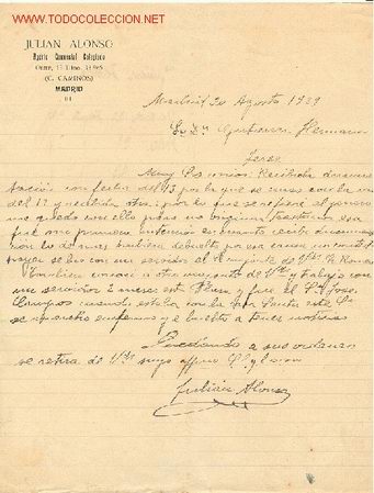 Cartas comerciales: CARTA COMERCIAL DE JULIAN ALONSO .MADRID - Foto 1