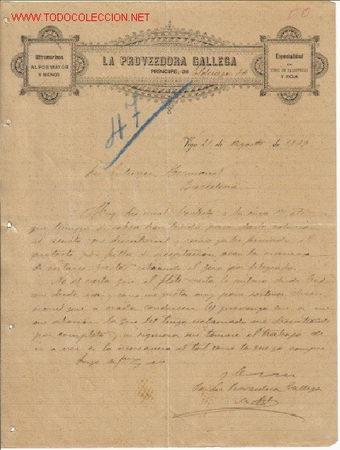 Cartas comerciales: CARTA COMERCIAL DE LA PROVEEDORA  GALLEGA.VIGO - Foto 1