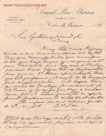 Cartas comerciales: CARTA COMERCIAL DE DANIEL MAC PHERSON. ESTABLISHED 1840.CADIZ - Foto 1