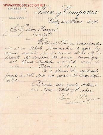 Cartas comerciales: CARTA COMERCIAL DE PEREZ Y COMPA&Ntilde;IA. ALMACEN DEL POPULO.CADIZ - Foto 1