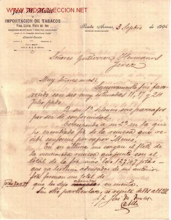 Cartas comerciales: CARTA COMERCIAL DE JOS&Eacute; M. MULET. IMPORTACI&Oacute;N DE TABACOS. - Foto 1