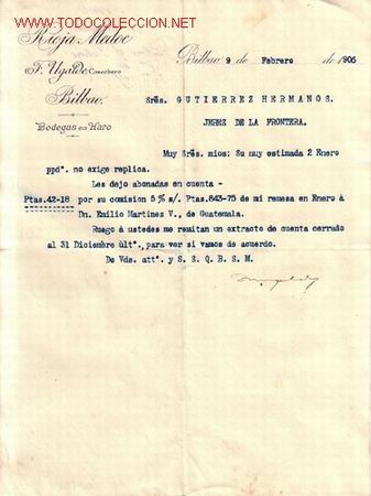 Cartas comerciales: CARTA COMERCIAL DE RIOJA MEDOC BODEGAS EN HARO. - Foto 1