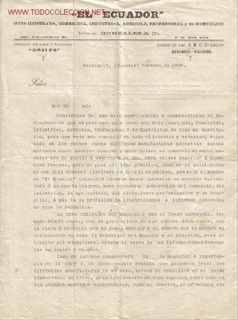 Lettres commerciales: CARTA COMERCIAL (CIRCULAR) DE EL ECUADOR-GUIA ILUSTRADA,COMERCIAL,INDUSTRIAL,AGRICOLA,PROFESIONAL ..