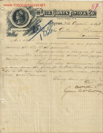 Cartas comerciales: CARTA COMERCIAL DE LUIZ GOMEZ PINTO & CO.CAMPINAS - Foto 1