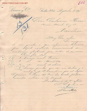 Cartas comerciales: CARTA COMERCIAL DE LACAVE Y C&ordf;.SEVILLA - Foto 1