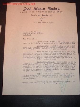 Cartas comerciales: CARTA COMERCIAL DE COMISIONES Y REPRESENTACIONES JOSE BLANCO MU&Ntilde;OZ - Foto 1