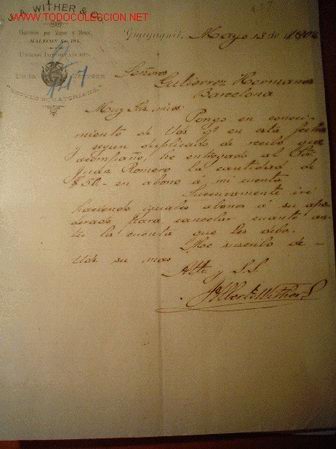 Lettres commerciales: CARTA COMERCIAL DE J.A WITHER & Co..GUAYAQUIL.ECUADOR 1902