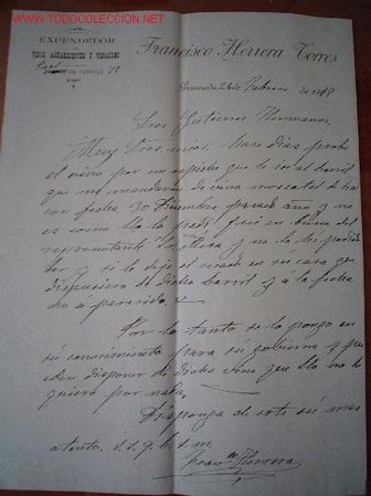 Cartas comerciales: CARTA COMERCIAL DE FRANCISCO HERRERA TORRES.GRANADA - Foto 1