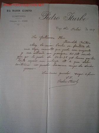 Cartas comerciales: CARTA COMERCIAL DE PEDRO ITURBE.VIGO - Foto 1