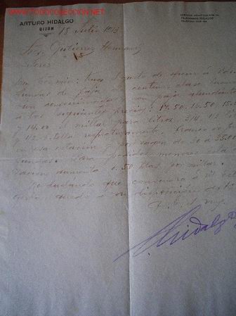 Cartas comerciales: CARTA COMERCIAL DE ARTURO HIDALGO. GIJ&Oacute;N - Foto 1