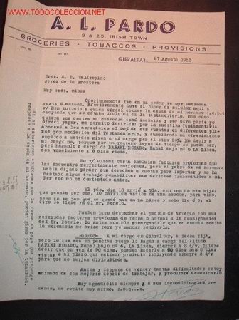 Cartas comerciales: CARTA COMERCIAL DE A.L. PARDO,GIBRALTAR - Foto 1