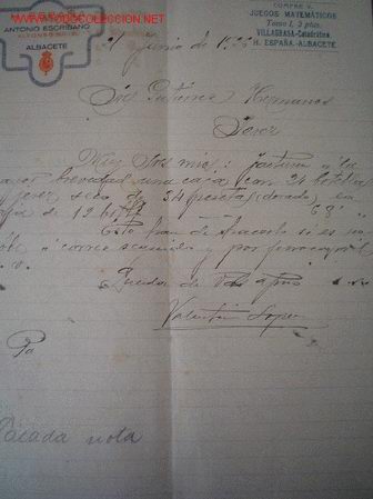 Cartas comerciales: CARTA COMERCIAL DE VALENTIN L&Oacute;PEZ.ALBACETE - Foto 1