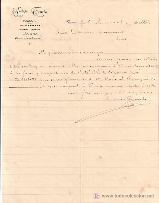 Commercial Letters: MADRID-CARTA COMERCIAL DE ANDR&Eacute;S TRUEBA.--. TAVARA, 9 DE NOVIEMBRE DE 1902.