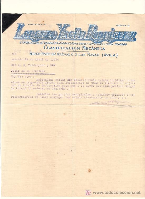 Cartas comerciales: AREVALO-CARTA COMERCIAL DE EXPORTACION DE CEREALES, GARBANZOS, ALUBIAS, LENTEJAS Y PI&Ntilde;ON.