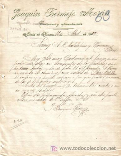 Lettere commerciali: ALCALA DE HENARES. 1922. CARTA COMERCIAL DE JOAQUIN BERMEJO MORAN. COMISIONES & REPRESENTACIONES.