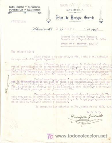 Gesch&auml;ftsbriefe: ALCANTARILLA ( MURCIA). 1932. CARTA COMERCIAL DE SASTRERIA DE HIJOS DE ENRIQUE GARRIDO.