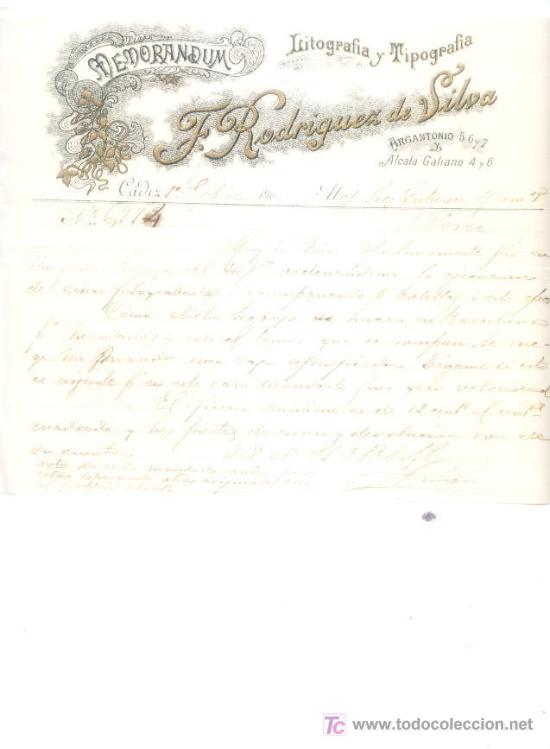 Cartas comerciais: Cadiz 1905.Litografia y tipografia.Rodriguez de silva