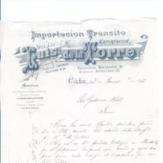 Cartas comerciales: CADIZ 1895.IMPORTACION Y TRANSITO LUIS DE LA TORRE. Lote 4977308