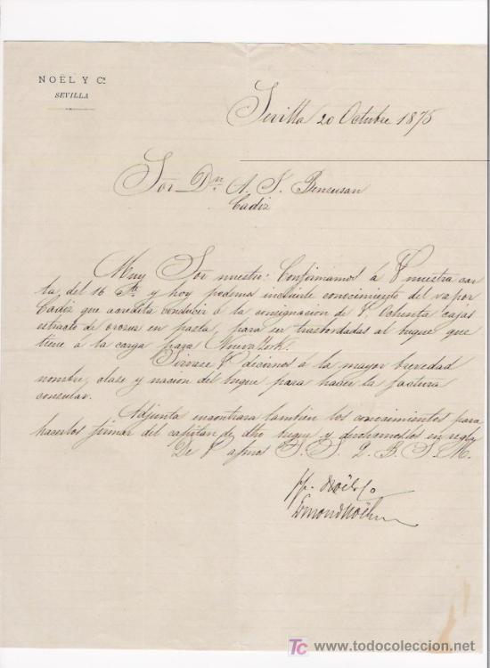 Cartas comerciales: 1875-SEVILLA-CARTA COMERCIAL DE NOEL Y C&ordf;. - Foto 1