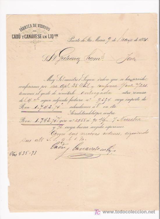 Cartas comerciais: PUERTO DE SANTA M&ordf;-CARTA COMERCIAL DE FABRICA DE VIDRIOS DE CADU Y CAVANESE .