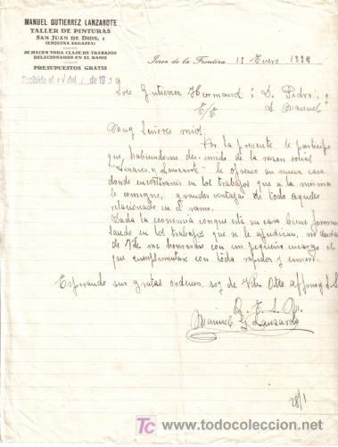 Gesch&auml;ftsbriefe: JEREZ DE LA FRONTERA. 1932. CARTA COMERCIAL DE TALLER DE PINTURAS SAN JUAN DE DIOS. MANUEL GUTIERREZ