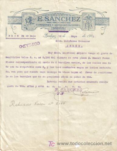 Cartas comerciales: BADAJOZ. 1926. CARTA COMERCIAL DE COMISIONES Y REPRESENTACONES DE E. SANCHEZ. - Foto 1
