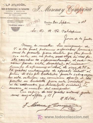 Commercial Letters: TOMELLOSO(C. REAL). 1919.CARTA COMERCIAL DE CENTRO DE RECLAMACION A LOS FERROCARRILES.J. MORENA Y C&ordf;
