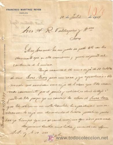 Cartas comerciales: HUELVA. 1919.  CARTA COMERCIAL DE FRANCISCO MARTINEZ REYES.