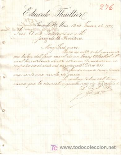 Cartas comerciales: PUERTO DE SANTA M&ordf; ( CADIZ) 1898. CARTA COMERCIAL DE EDUARDO THULLIER.
