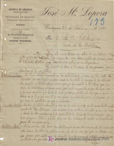 Commercial Letters: CARTAGENA. 1895. CARTA COMERCIAL DE AGENCIA DE ADUANAS. JOSE M. LOPERA.