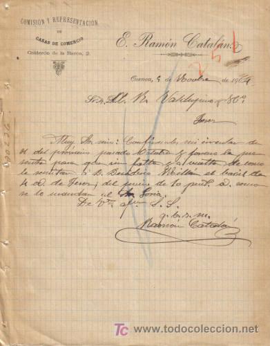 Cartas comerciales: CUENCA. 1904. CARTA COMERCIAL DE COMISION Y REPRESENTACION DE CASAS DE COMERCIO. E. RAMON CATALAN. - Foto 1